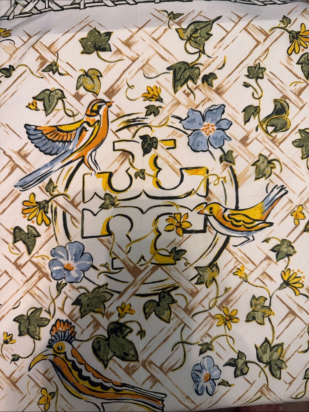 Tory Burch Floral & Bird Print Silk Scarf in Yellow, Blue, Green